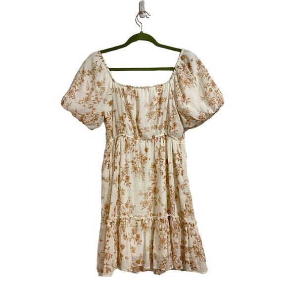 Blu Pepper Cream Floral Puff Sleeve Fit & Flare Mini Dress Sz S - Picture 9 of 12